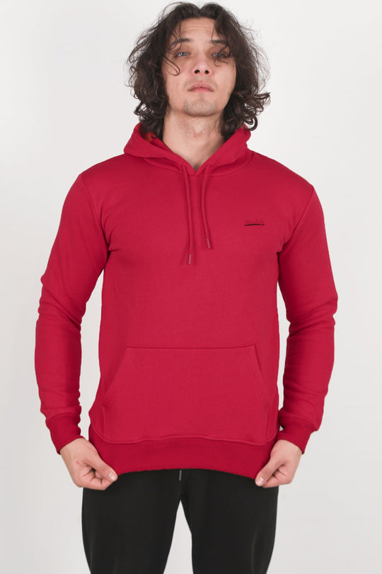 Erkek 3Iplik Kapşonlu Sweat  Kırmızı
