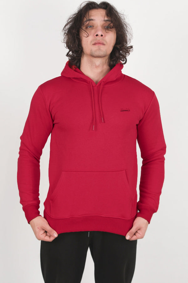 Erkek 3Iplik Kapşonlu Sweat  Kırmızı