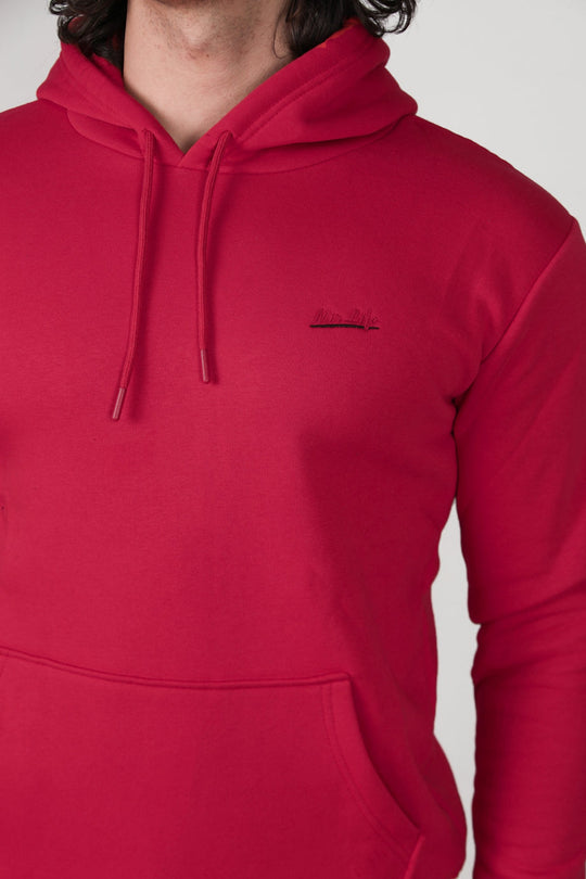 Erkek 3Iplik Kapşonlu Sweat  Kırmızı