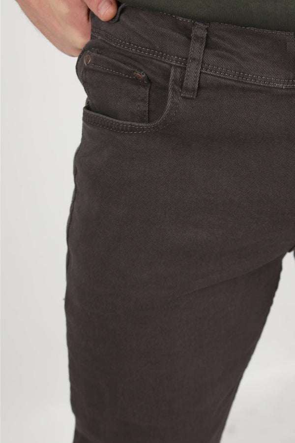 Erkek Likrali Düz Paça Kot Pantolon  Kahverengi