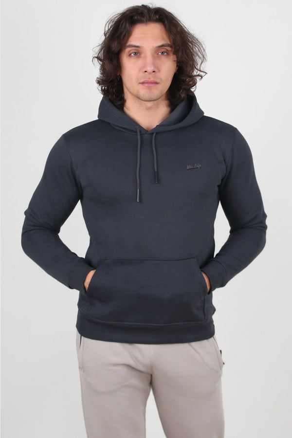 Erkek 3Iplik Kapşonlu Sweat  Füme