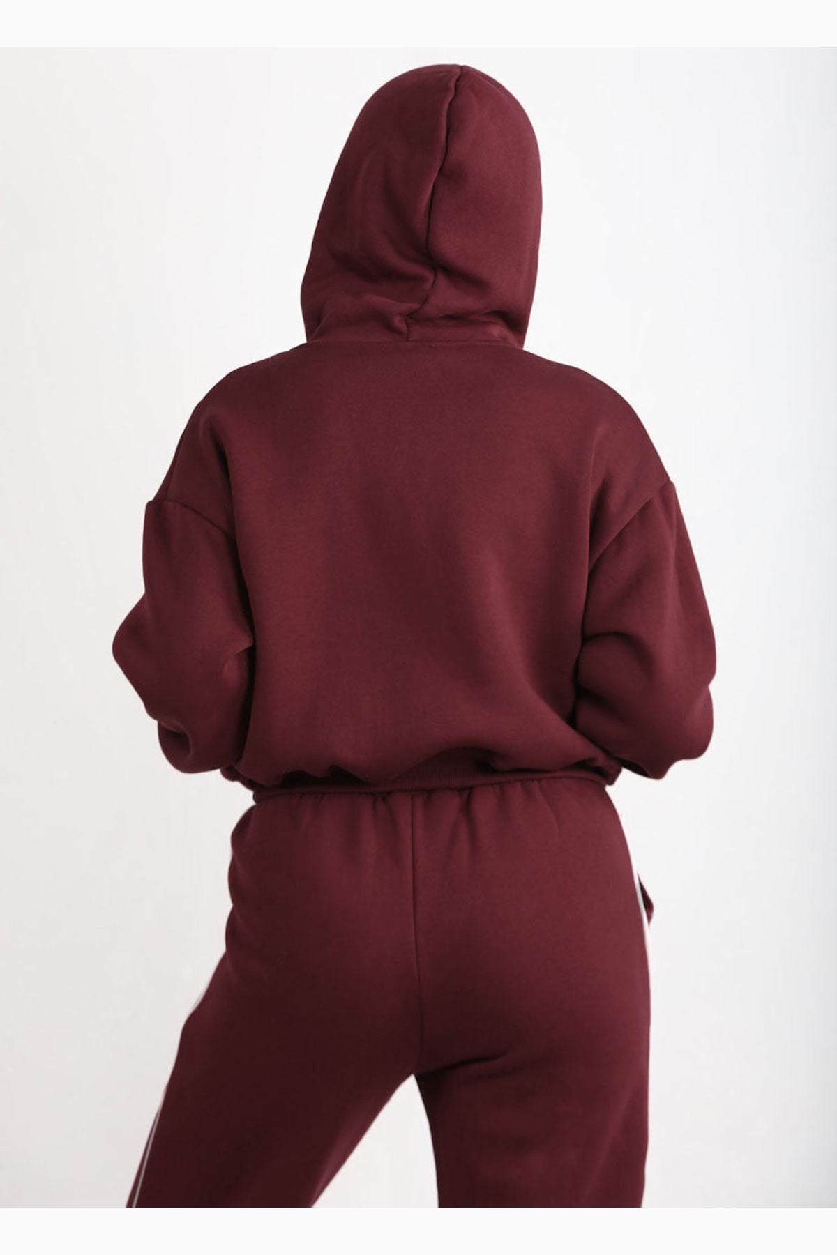 Kadın Cepli Crop Sweat  Bordo