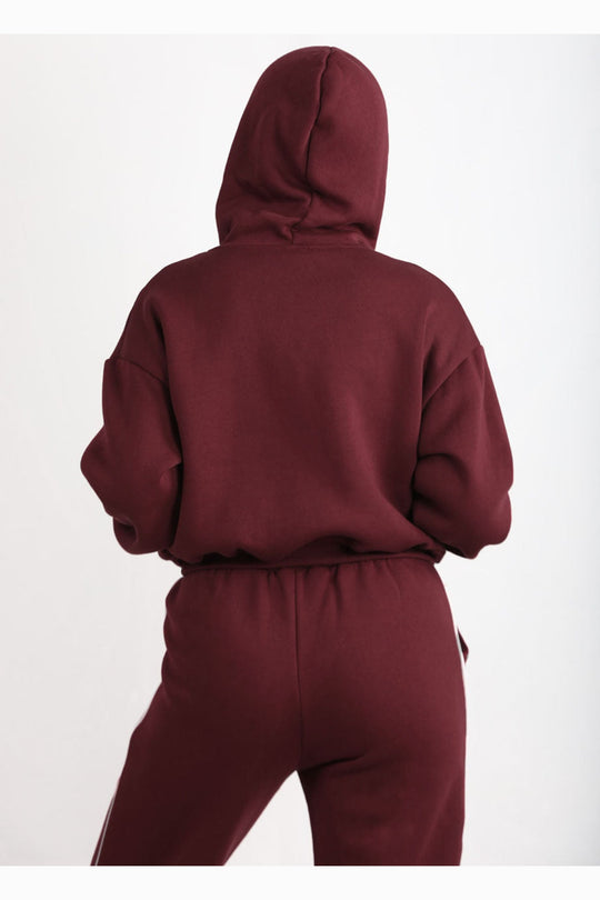 Kadın Cepli Crop Sweat  Bordo