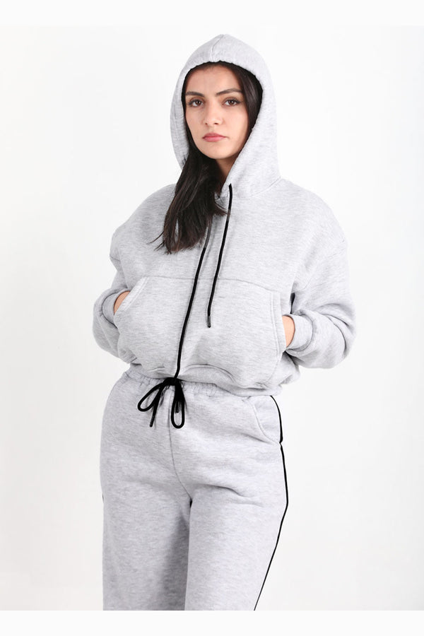 Kadın Cepli Crop Sweat  Açık Gri