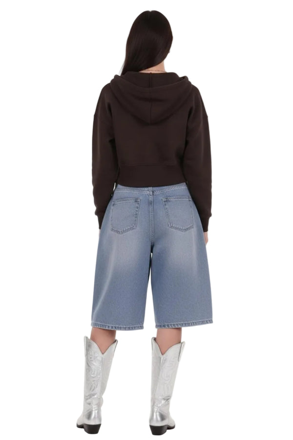 Kadın Fermuarlı Crop Sweat  Kahverengi