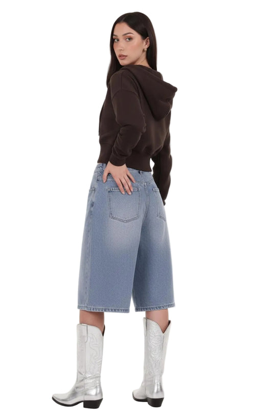 Kadın Fermuarlı Crop Sweat  Kahverengi