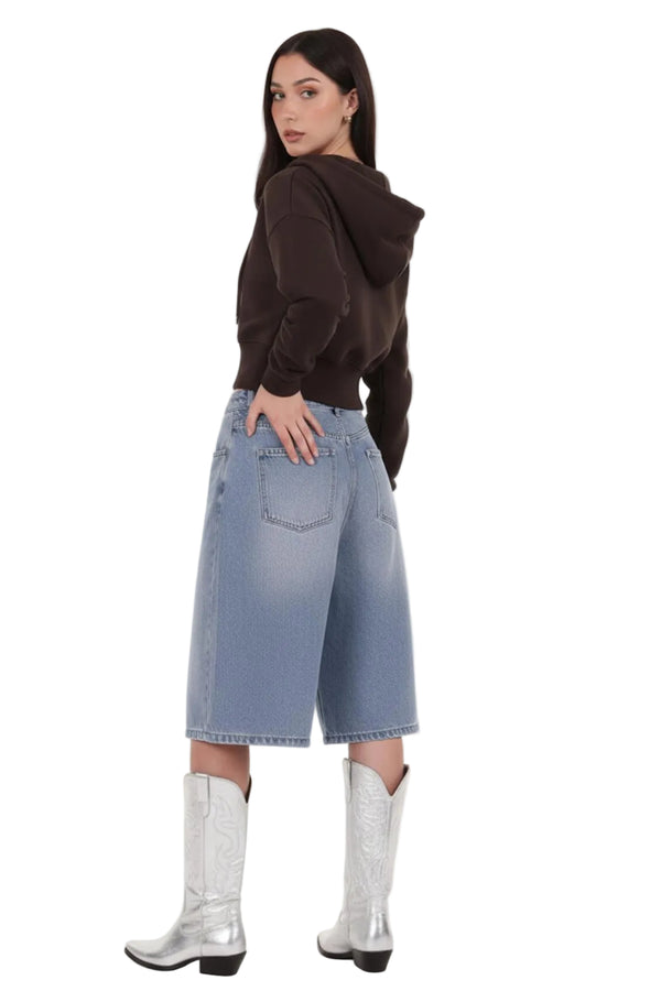 Kadın Fermuarlı Crop Sweat  Kahverengi