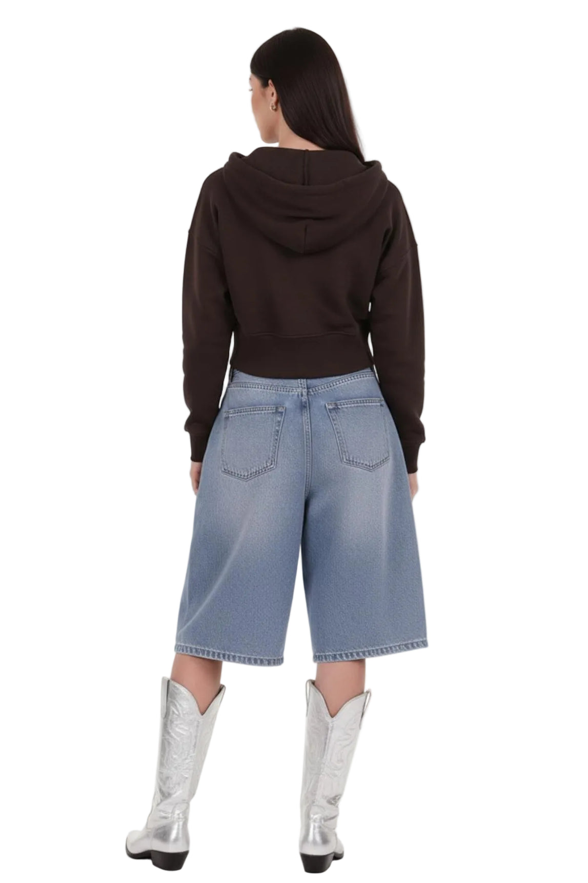 Kadın Fermuarlı Crop Sweat  Kahverengi