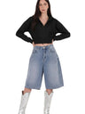 Kadın Fermuarlı Crop Sweat  Siyah
