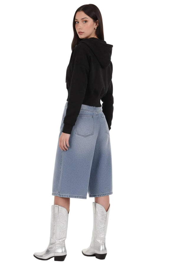 Kadın Fermuarlı Crop Sweat  Siyah