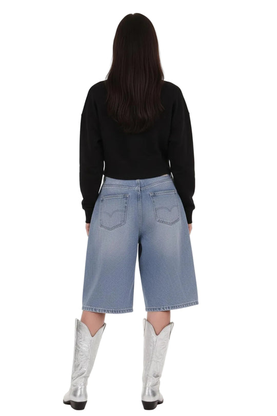 Kadın Fermuarlı Crop Sweat  Siyah
