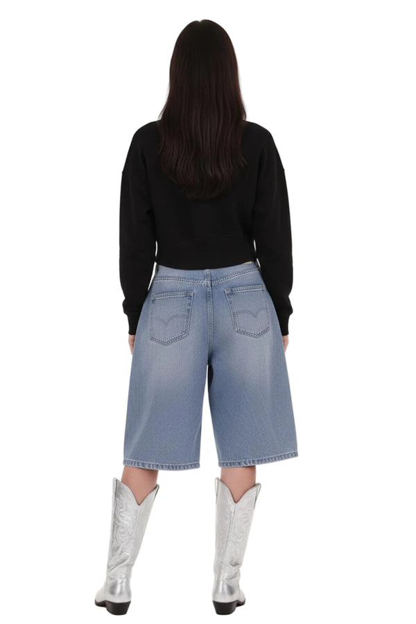 Kadın Fermuarlı Crop Sweat  Siyah