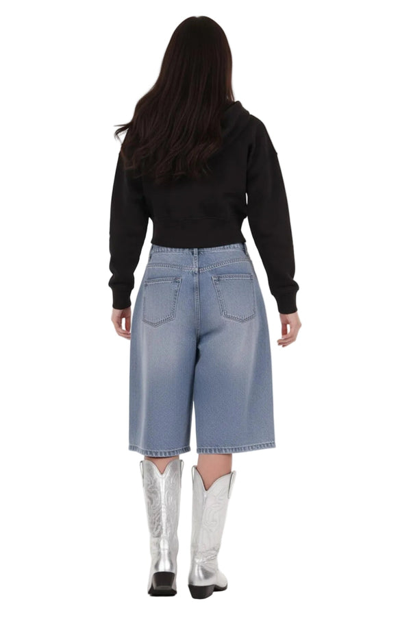 Kadın Fermuarlı Crop Sweat  Siyah
