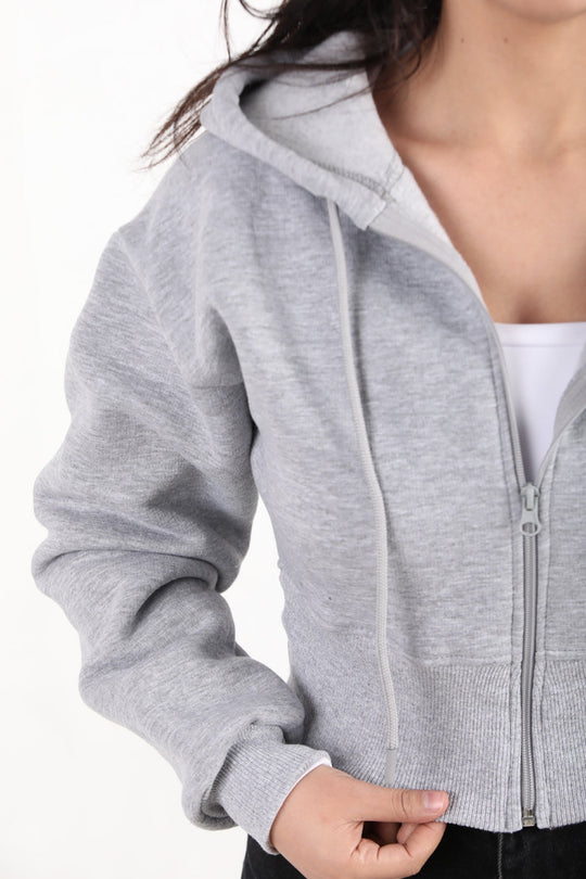 Kadın Fermuarlı Crop Sweat  Gri