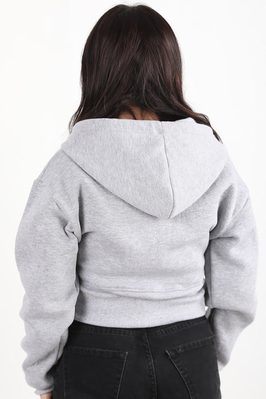 Kadın Fermuarlı Crop Sweat  Gri