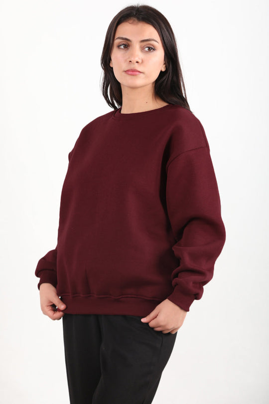 Kadın Bisiklet Yaka Sweat  Bordo