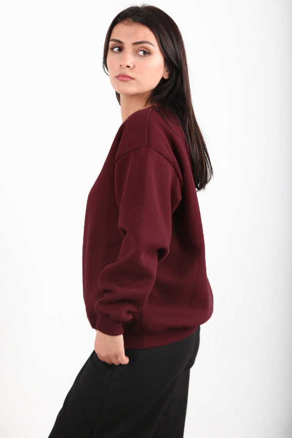 Kadın Bisiklet Yaka Sweat  Bordo