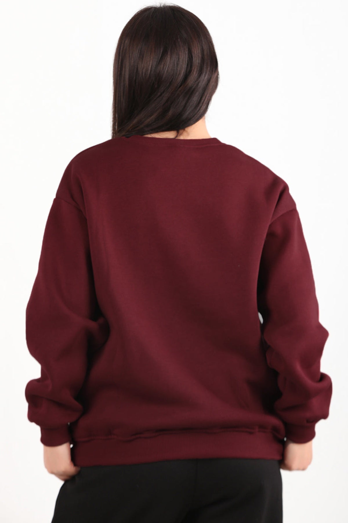 Kadın Bisiklet Yaka Sweat  Bordo