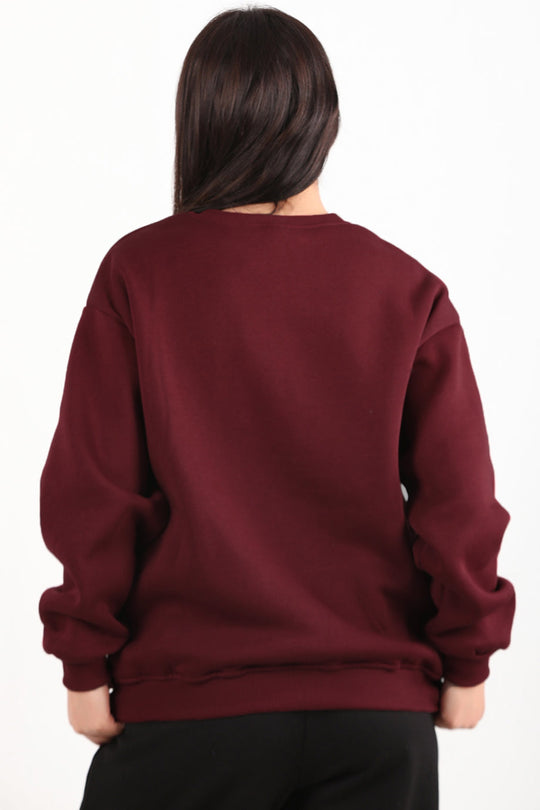 Kadın Bisiklet Yaka Sweat  Bordo
