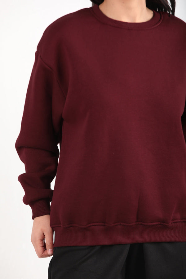 Kadın Bisiklet Yaka Sweat  Bordo