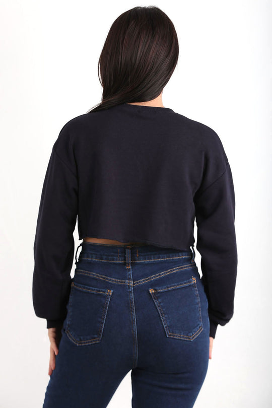 Kadın Bisiklet Yaka Crop Bluz Lacivert