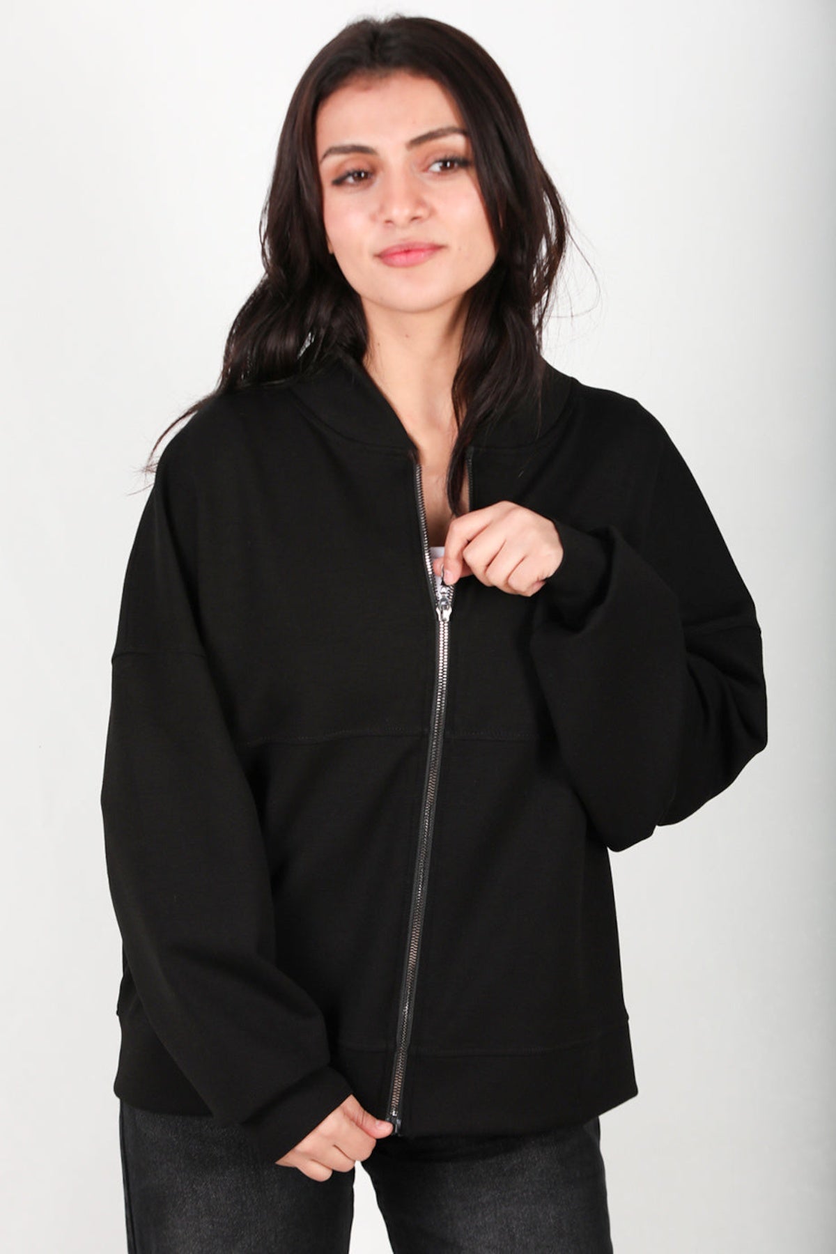 Kadın Ön Fermuarlı Sweat  Siyah