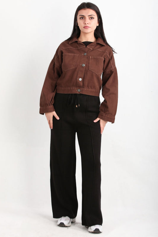 Kadın Triko Çimalı Pantolon  Siyah