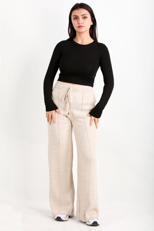 Kadın Triko Çimalı Pantolon  Taş