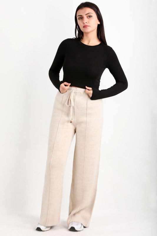 Kadın Triko Çimalı Pantolon  Taş