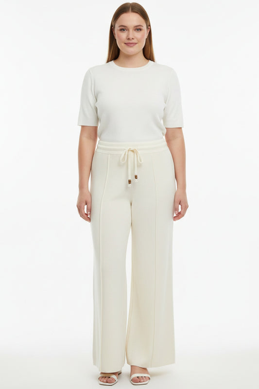 Kadın Triko Çimalı Pantolon  Krem