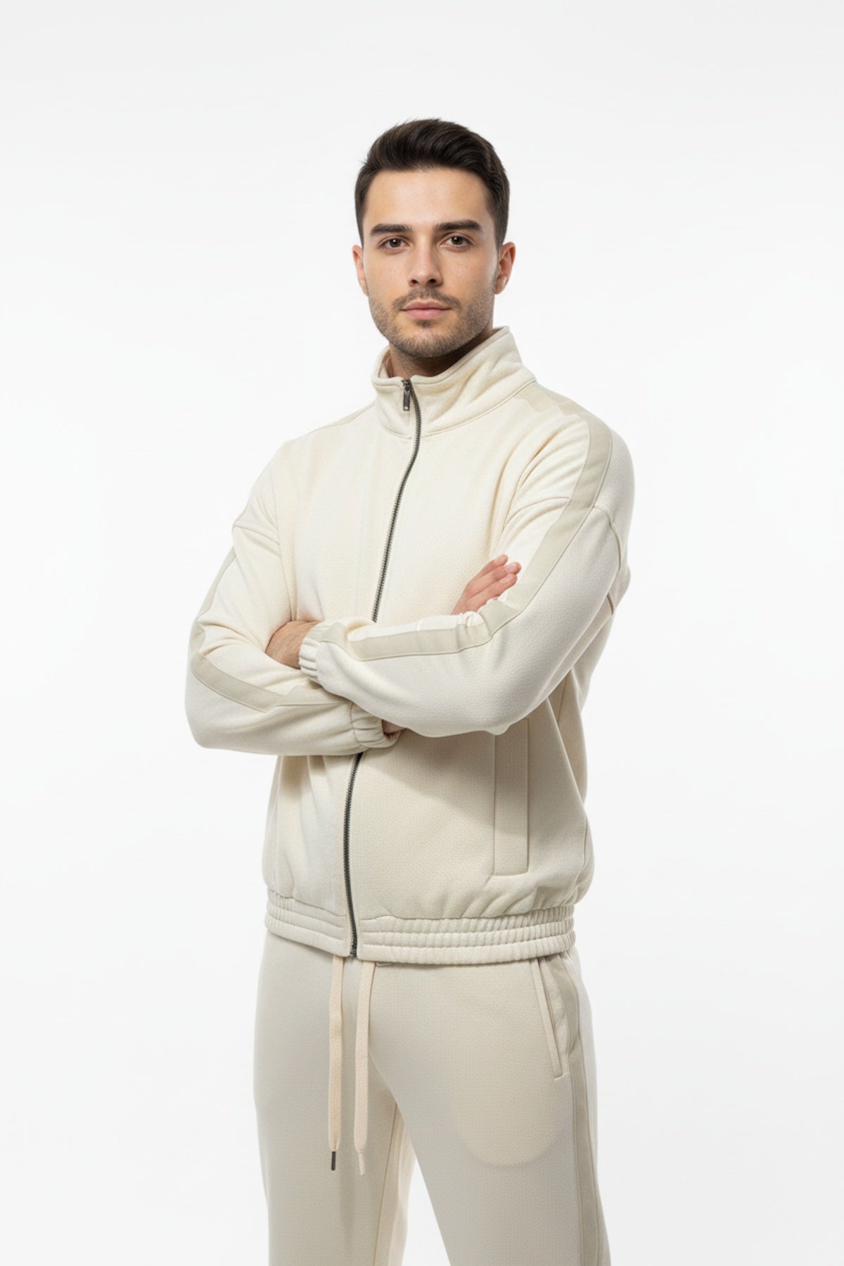 Erkek Kolları Şeritli Ceket  Taş