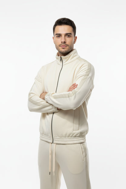 Erkek Kolları Şeritli Ceket  Taş