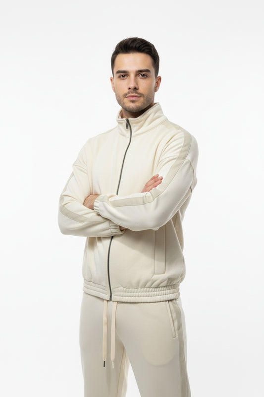 Erkek Kolları Şeritli Ceket  Taş