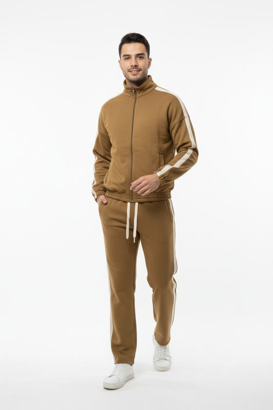 Erkek Yanları Şeritli Paça Stoperli Eşofman  Hardal