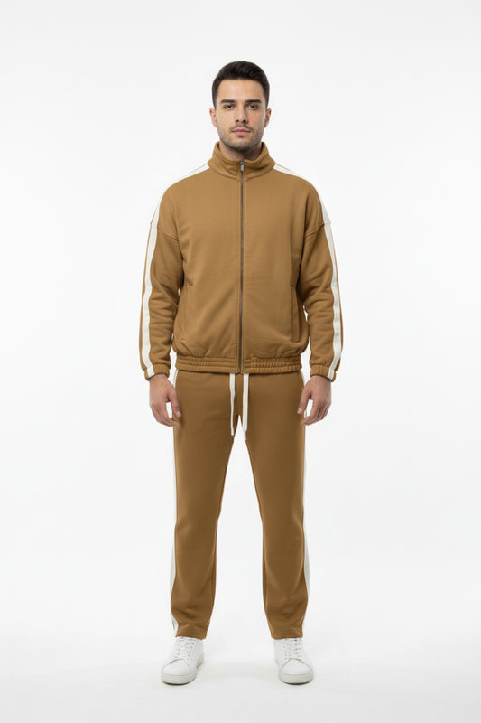 Erkek Yanları Şeritli Paça Stoperli Eşofman  Hardal