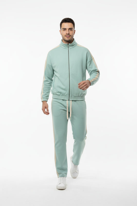 Erkek Yanları Şeritli Paça Stoperli Eşofman  Mint