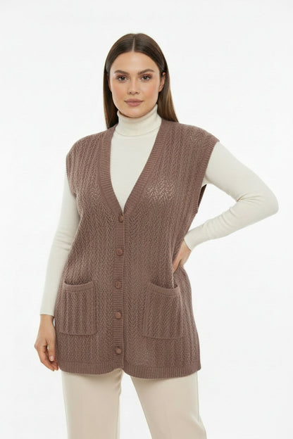 Büyük Beden Yelek  Açık Kahverengi