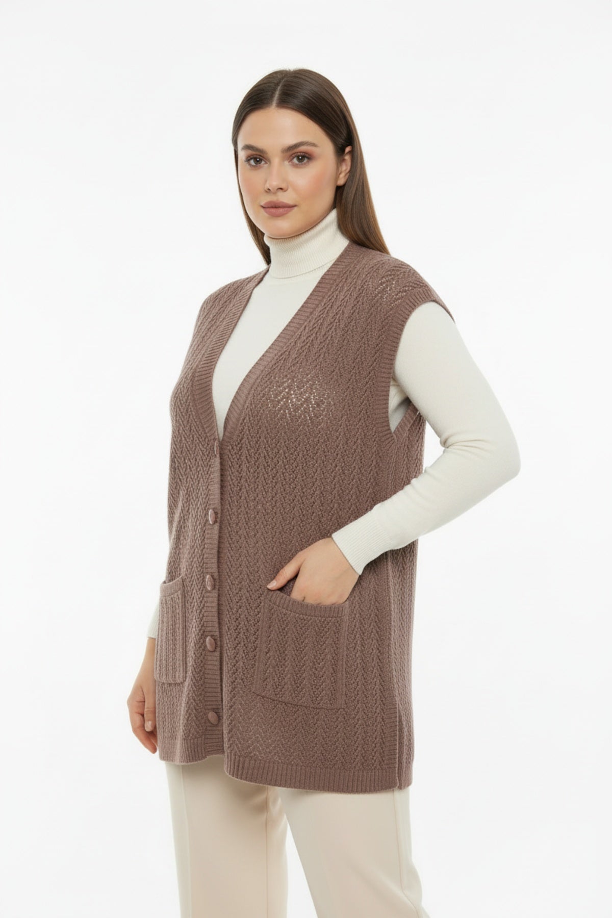 Büyük Beden Yelek  Açık Kahverengi