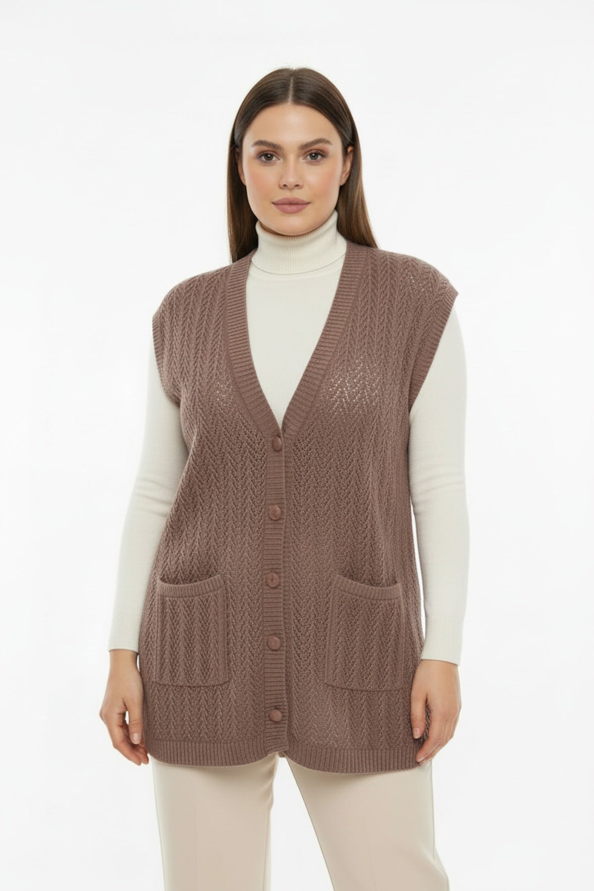 Büyük Beden Yelek  Açık Kahverengi