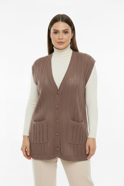 Büyük Beden Yelek  Açık Kahverengi