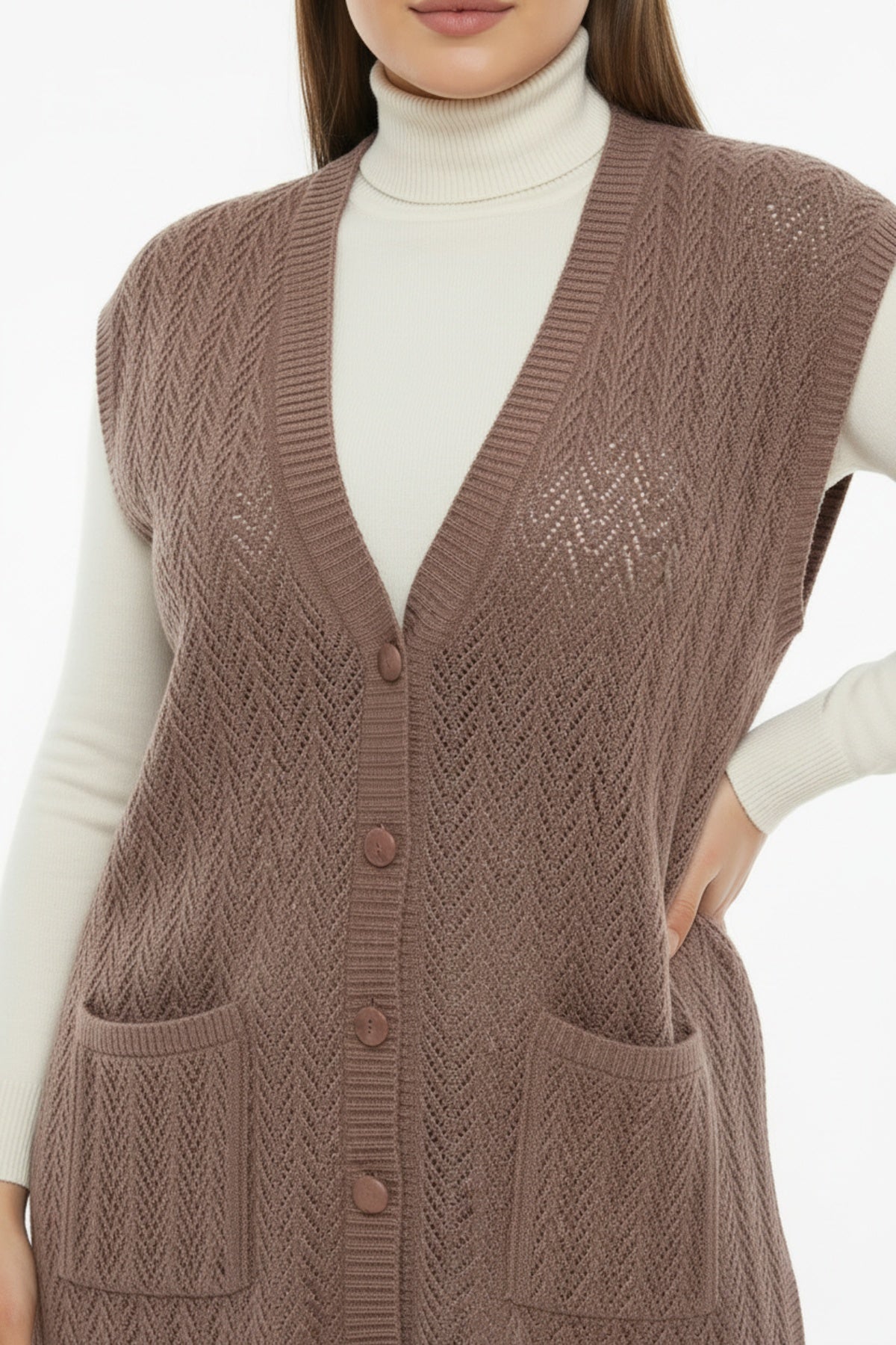 Büyük Beden Yelek  Açık Kahverengi