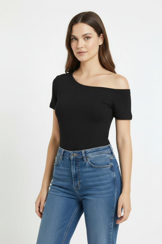 Kadın Düşük Omuzlu Bady Bluz  Siyah
