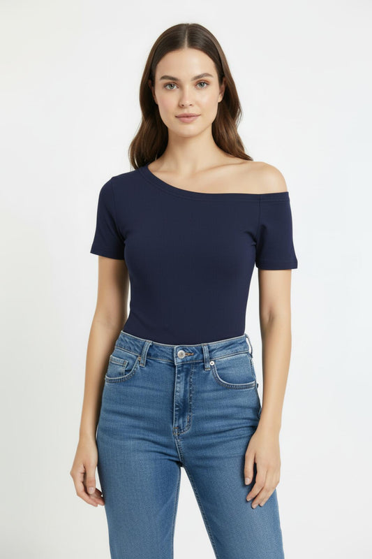 Kadın Düşük Omuzlu Bady Bluz  Lacivert