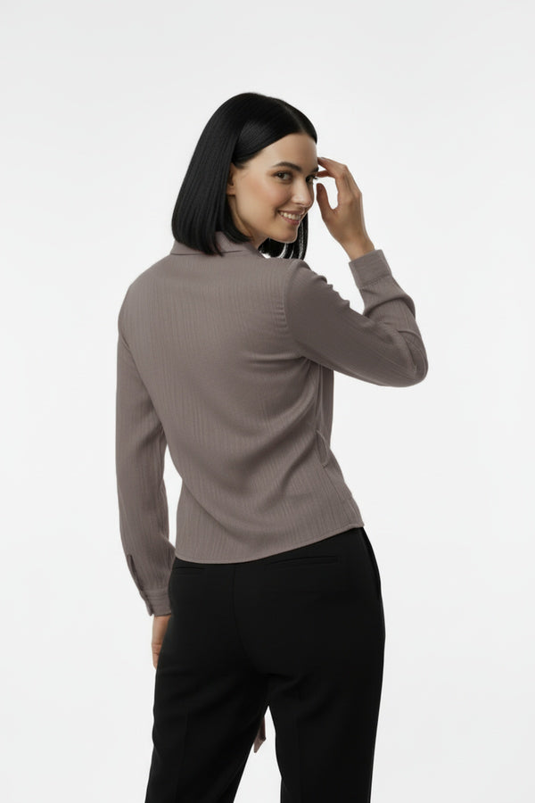 Kadın Müslim Tencel Kumaş Detaylı Bluz  Vizon