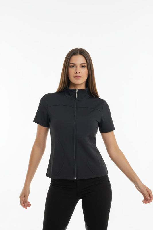 Kadın Kısa Kol Dalgıç Kumaş Ceket  Siyah