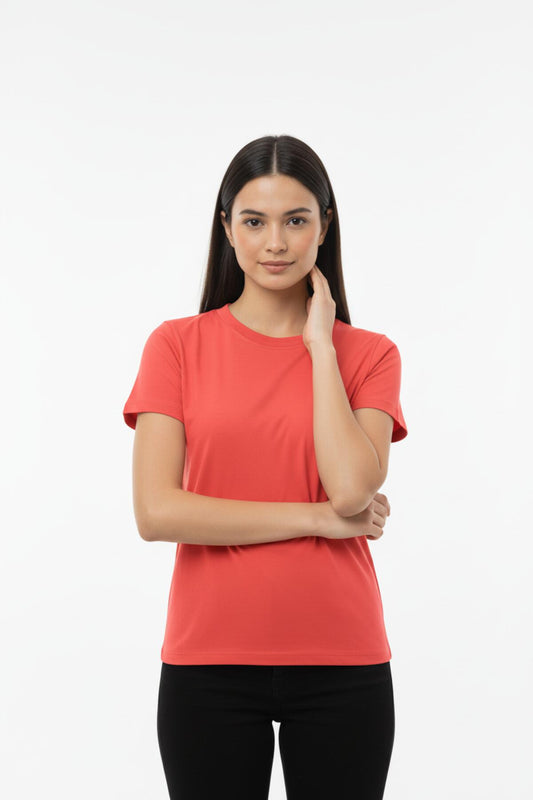 Kadın Bisiklet Yaka Bady Tshırt  Kırmızı