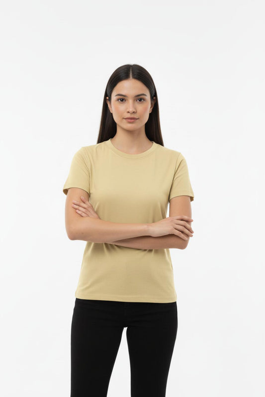 Kadın Bisiklet Yaka Bady Tshırt  Sarı