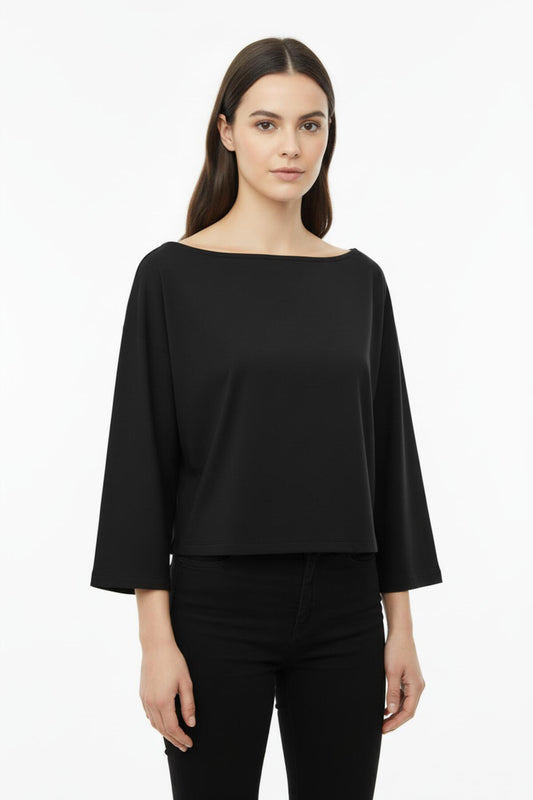 Kadın Düşük Omuz Kolları Geniş Kesim Bluz  Siyah