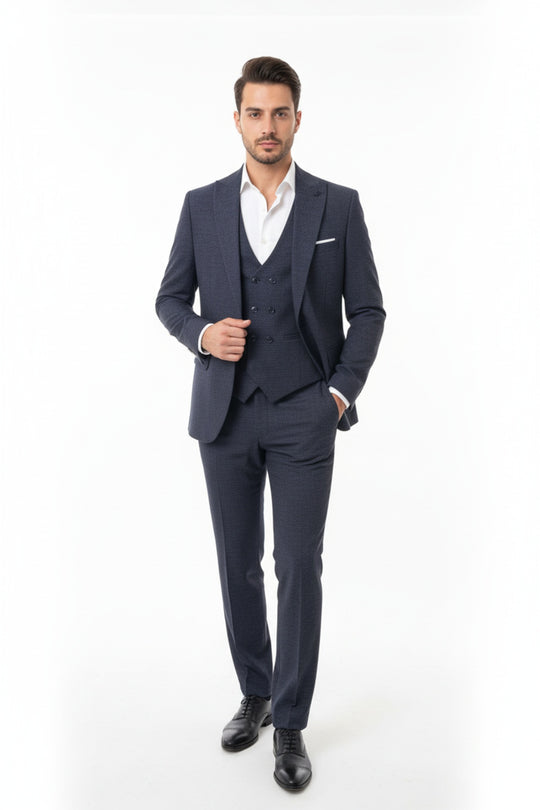 Erkek Zegna Kırçıllı 3Lü Takım  Lacivert