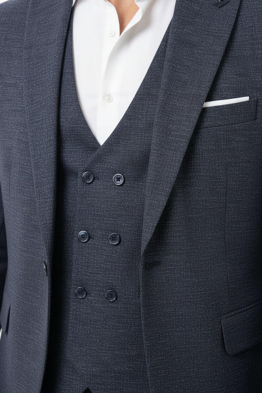 Erkek Zegna Kırçıllı 3Lü Takım  Lacivert